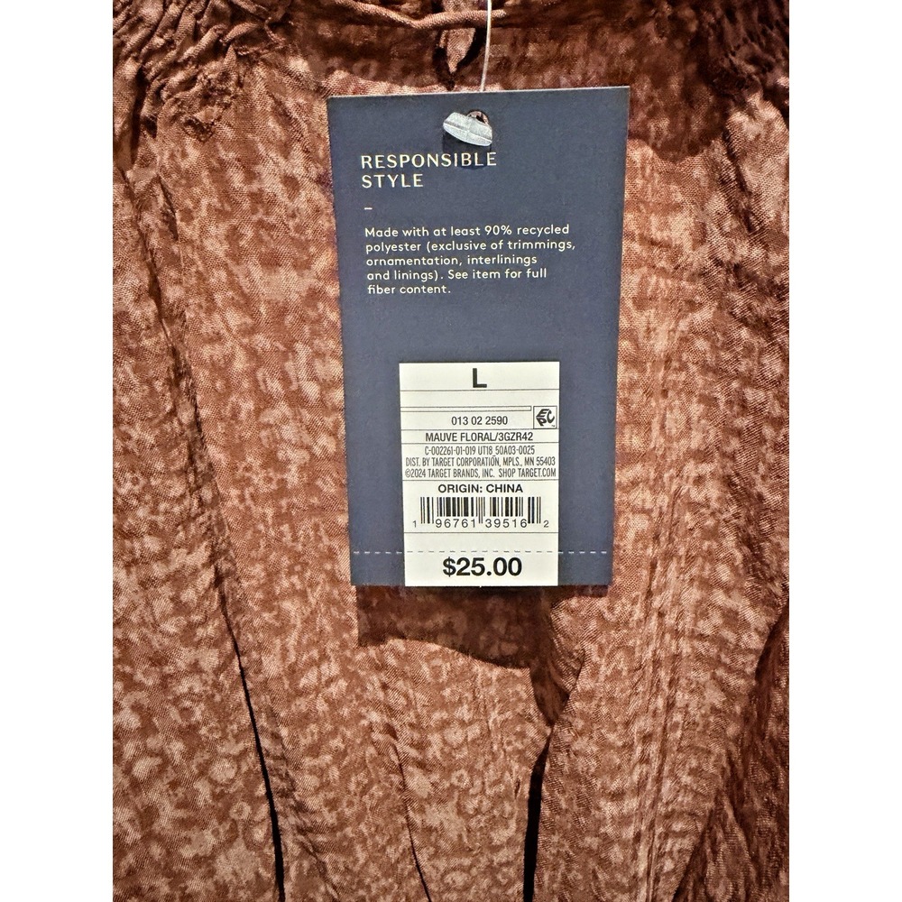Universal Threads Mauve Floral Balloon Sleeve Blouse with Cinch Waist - L - Picture 4 of 5